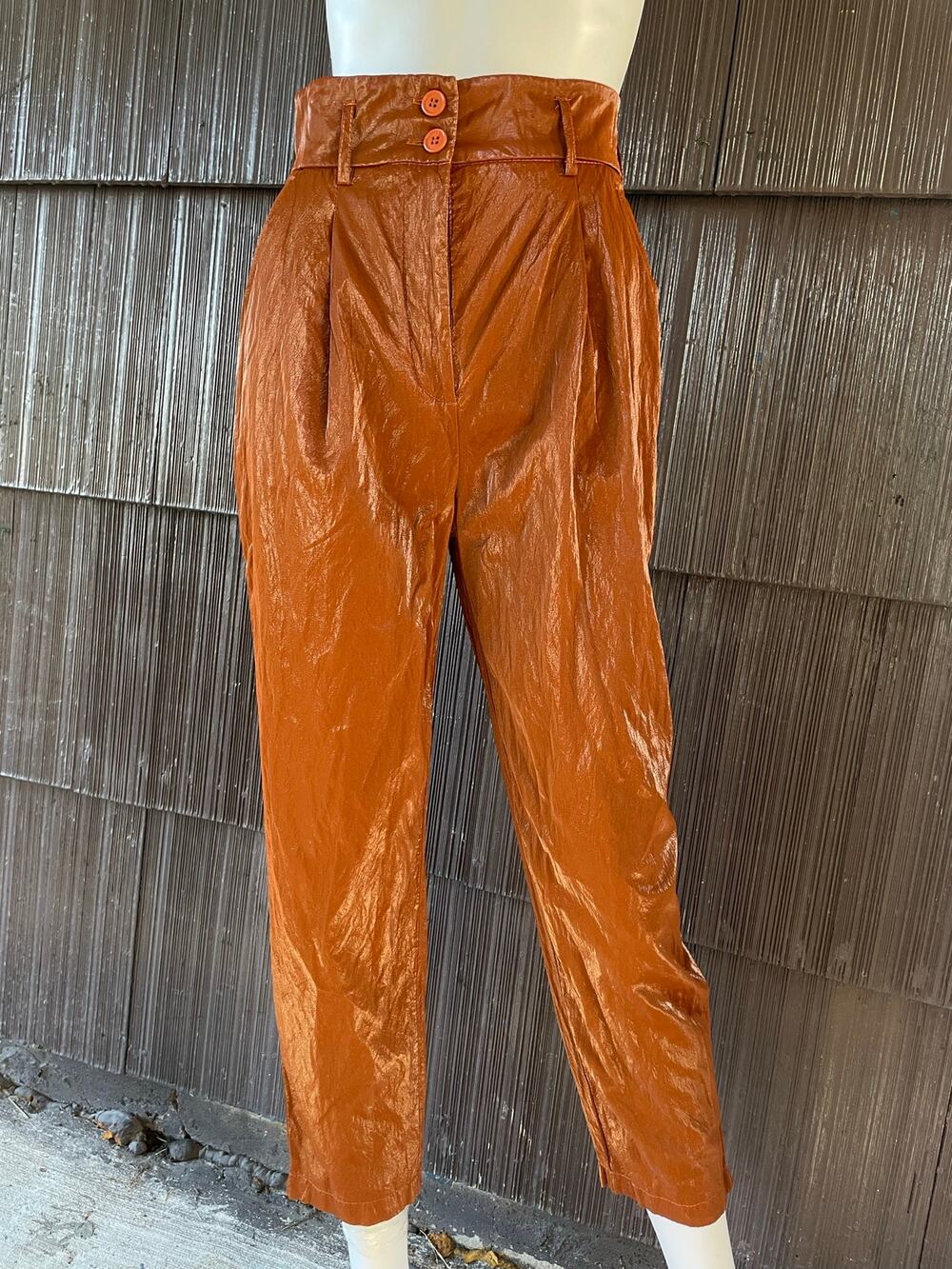 Vicolo Made In Italy Glossy Brown Tapered Pants Y2K Minimalist Downtown Romantic